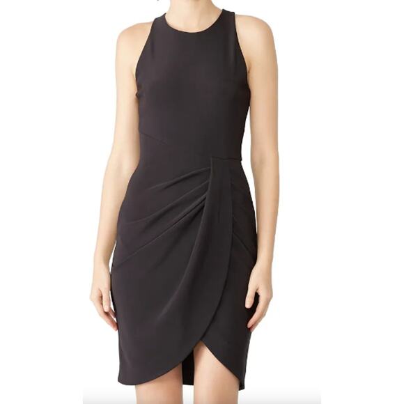 Black Halo 8 Brett Sheath Black Dress Classic Career Draped Minimalist - Picture 1 of 5